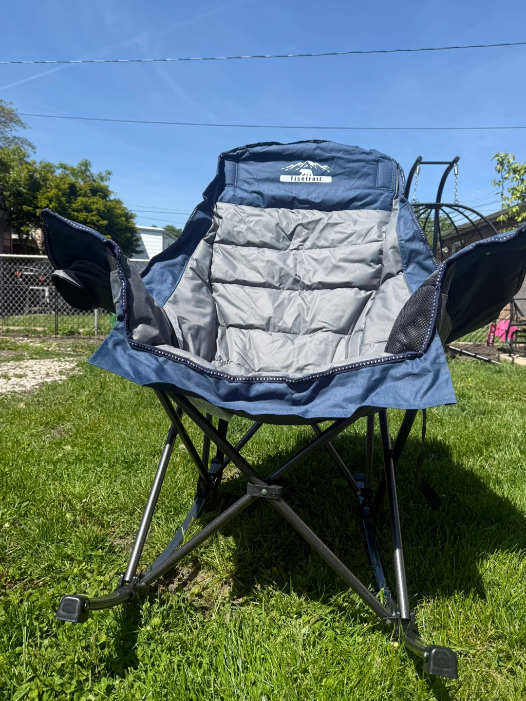 Tisetrail Oversized Padded Rocking Camping Chair - Blue & Gray - photo 3