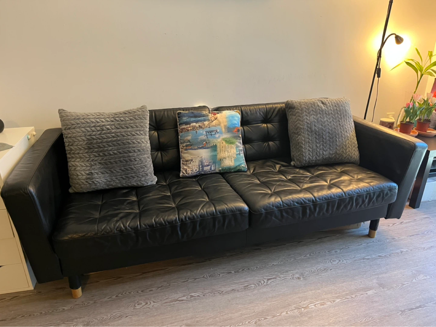 Black Leather IKEA Landskrona sofa