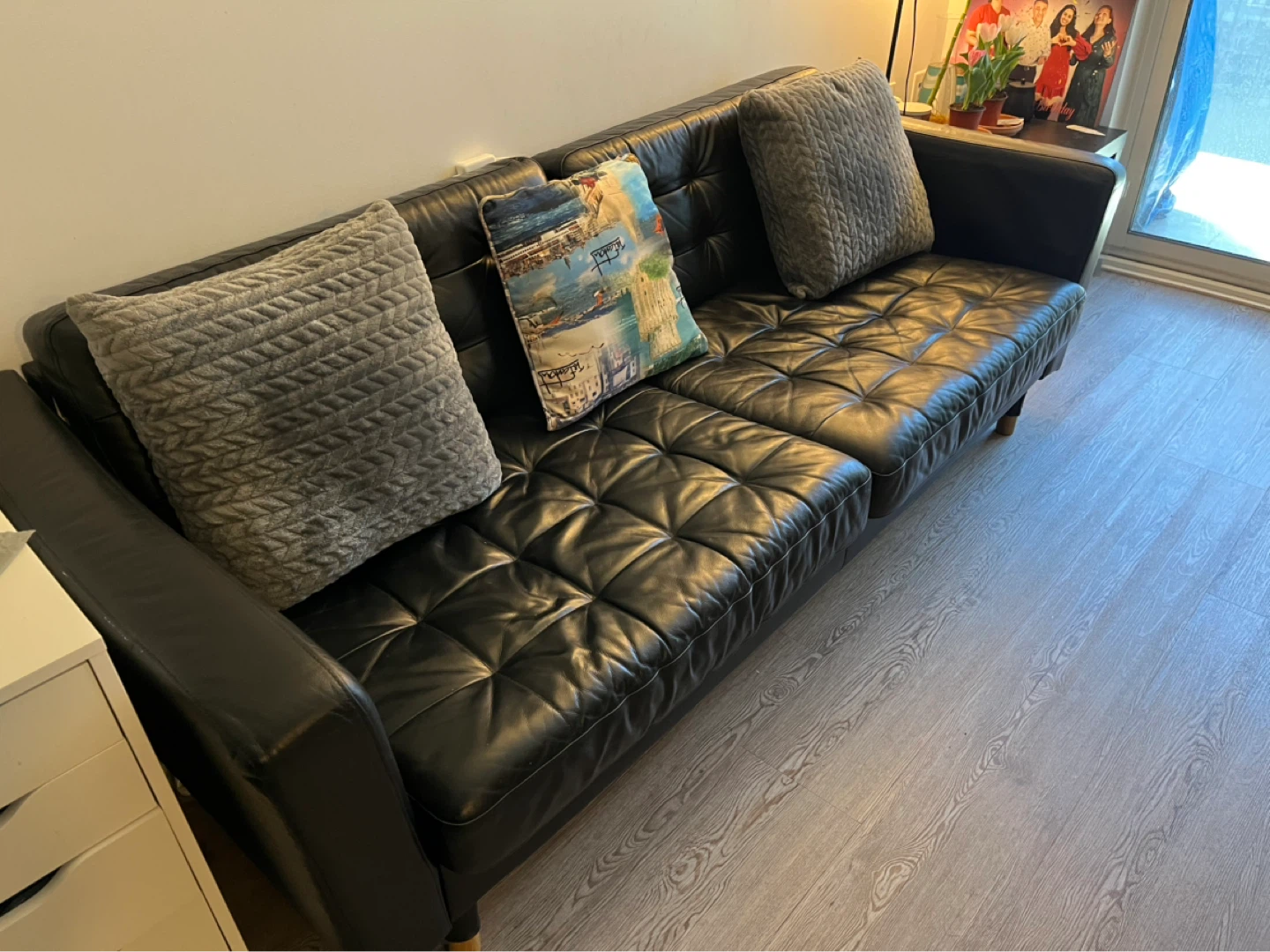 Black Leather IKEA Landskrona sofa - photo 2