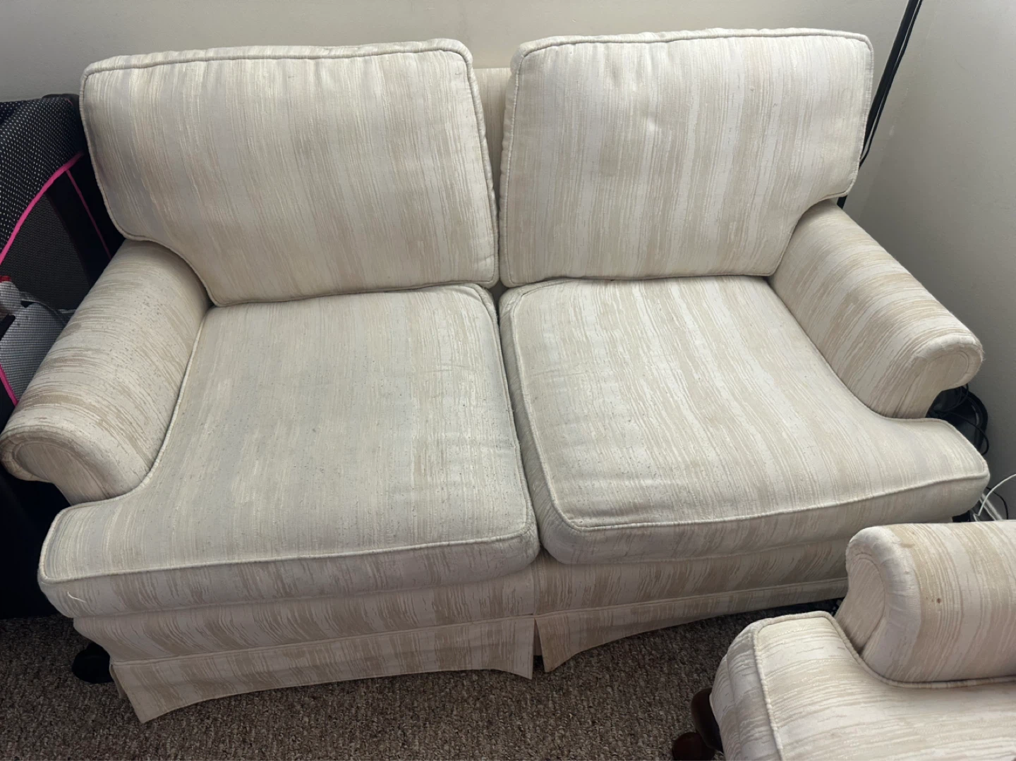Cream Striped Loveseat and Armchair Set