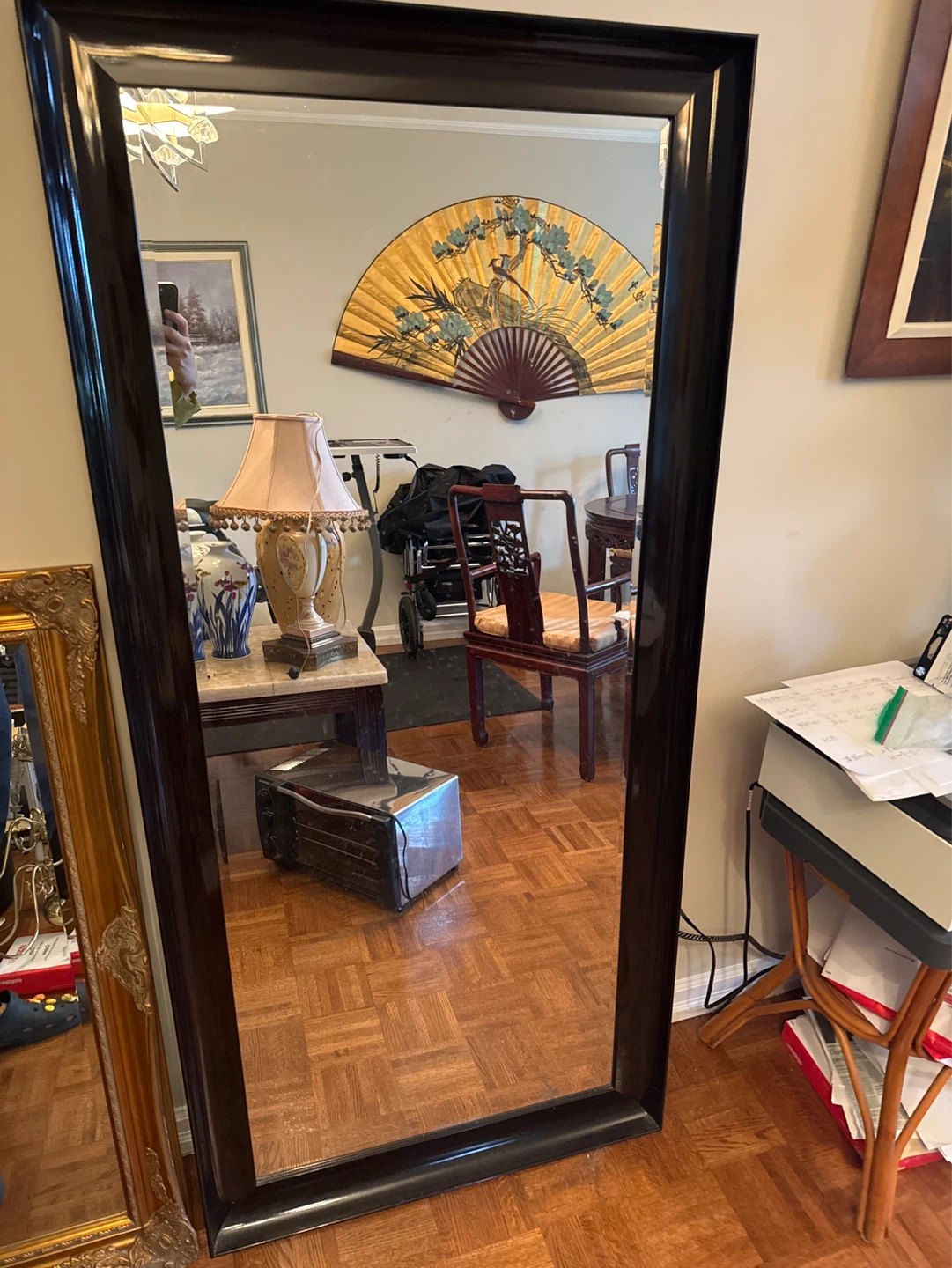 Large Standing Mirror with Dark Wood Frame