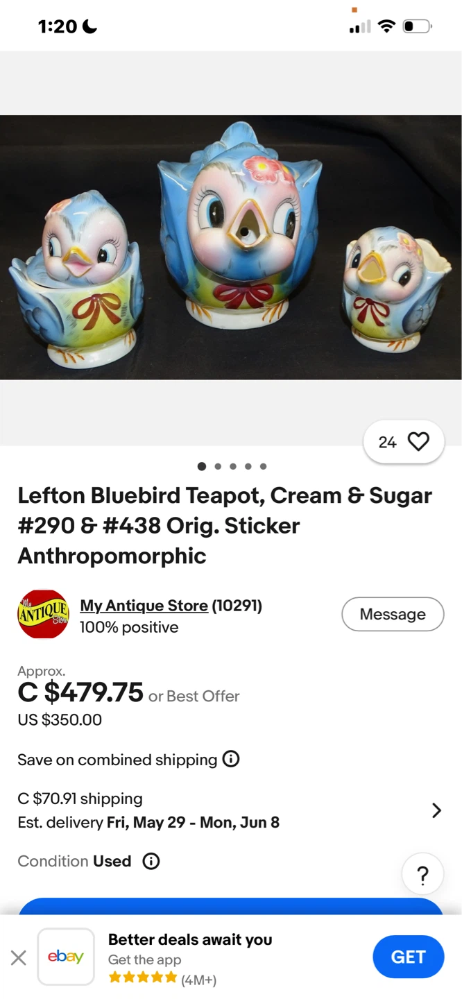 Lefton Bluebird Teapot, Cream & Sugar Set #290 & #438 - photo 2