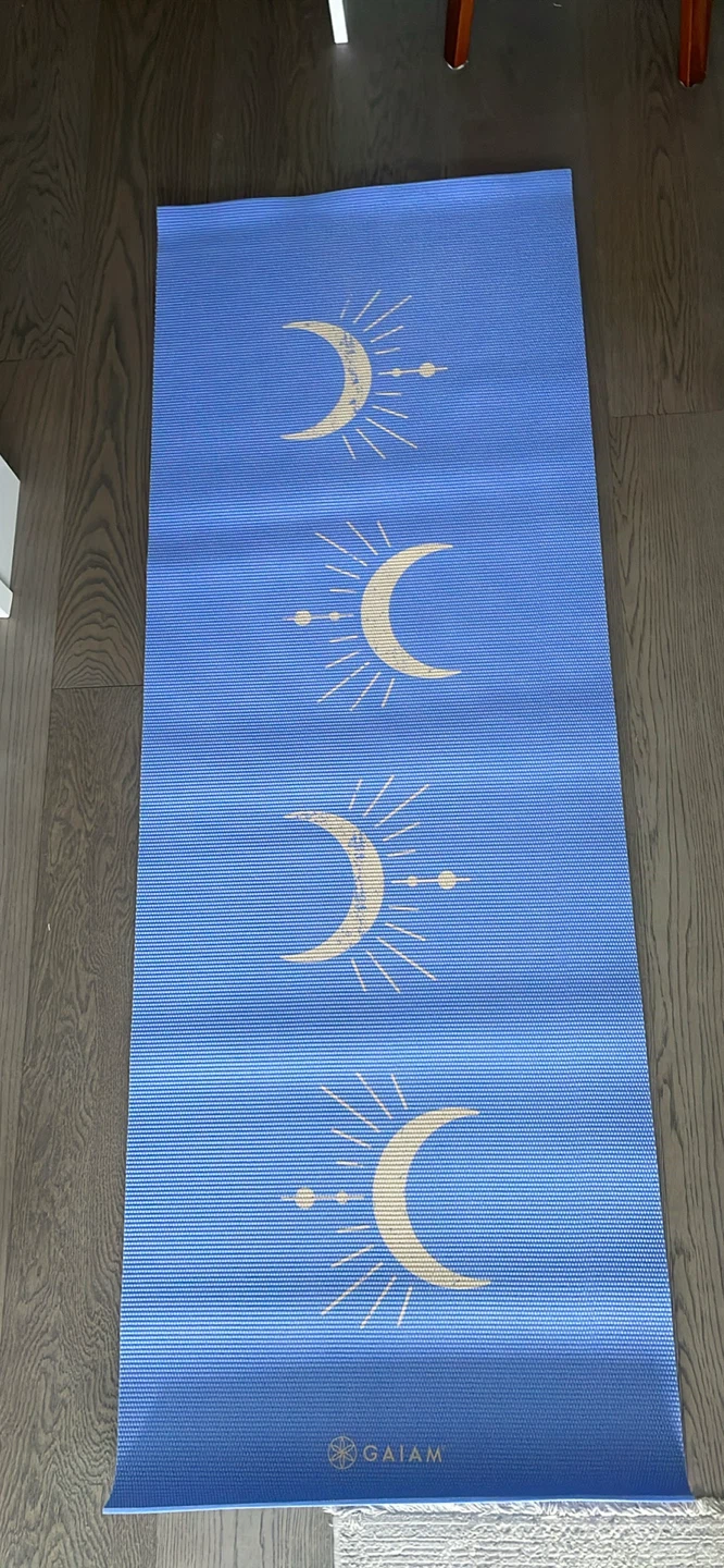Gaiam Blue Yoga Mat with Crescent Moon Design