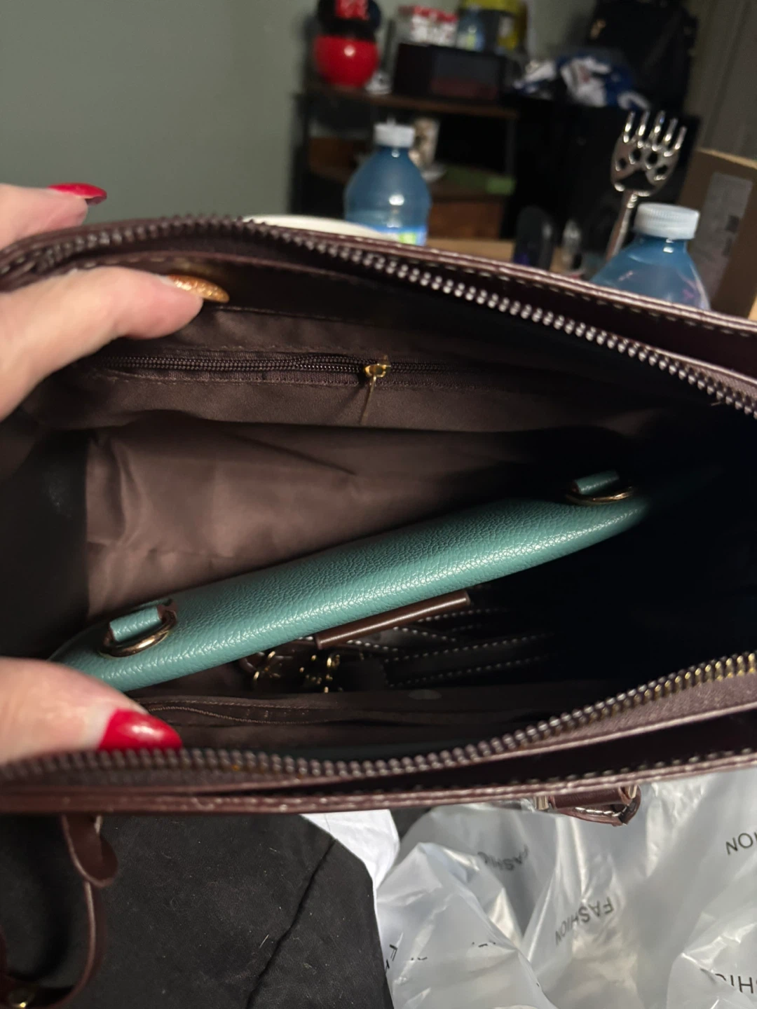 3 Piece Teal Faux Leather Handbag Set - photo 2