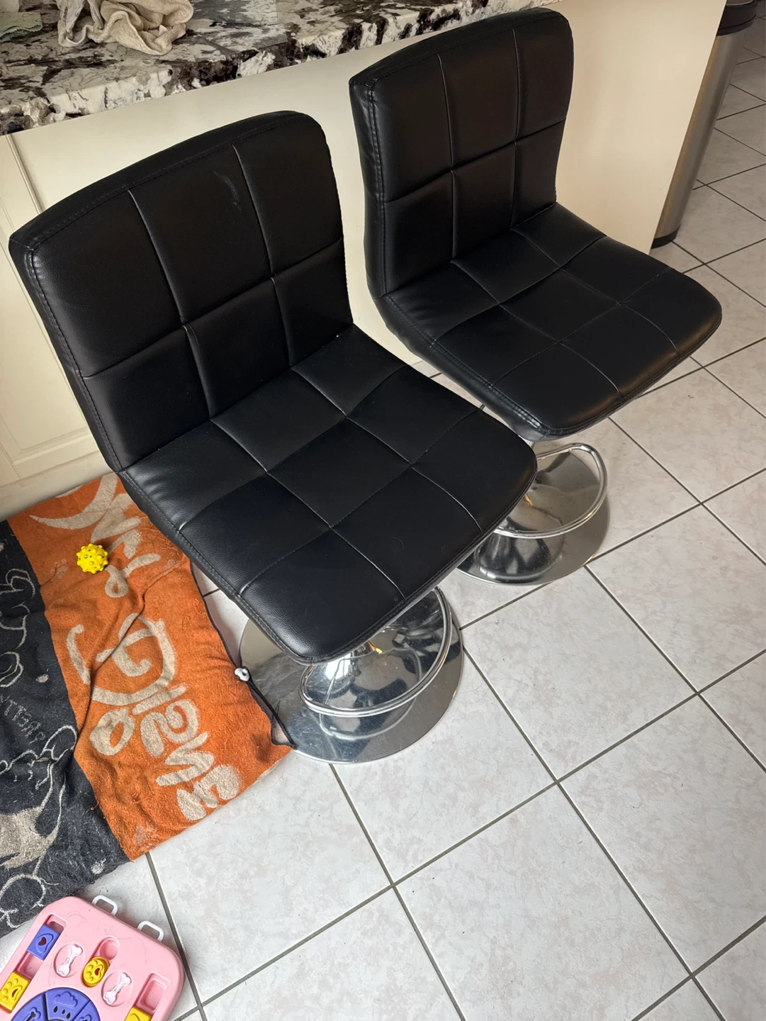 Set of 2 Black Faux Leather Bar Stools