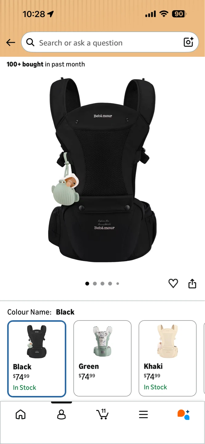 🖤 Bebamour Baby Carrier with Hipseat – Black 🖤