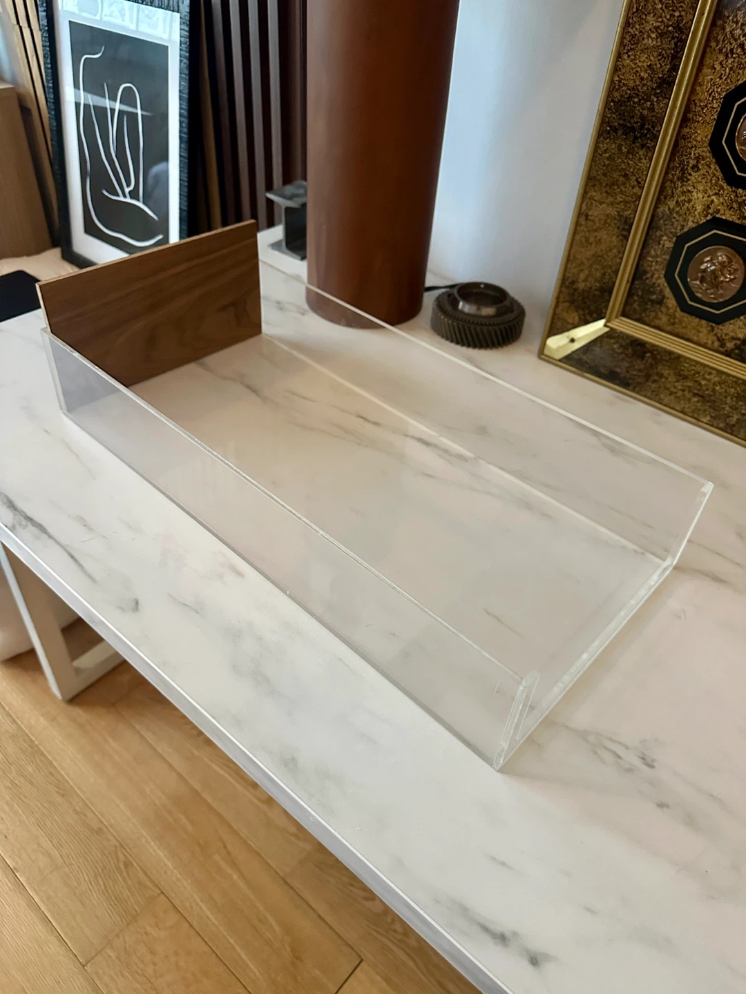 VINTAGE MCM CLEAR LUCITE ACRYLIC PAPER TRAY HOLDER OFFICE DESK