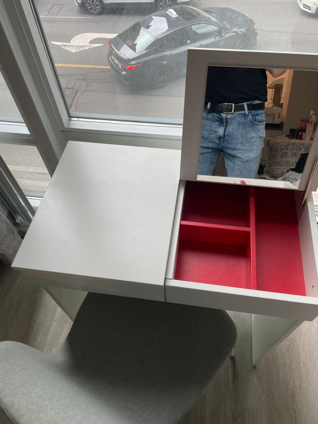 White Vanity Desk with Mirror and Storage - photo 5