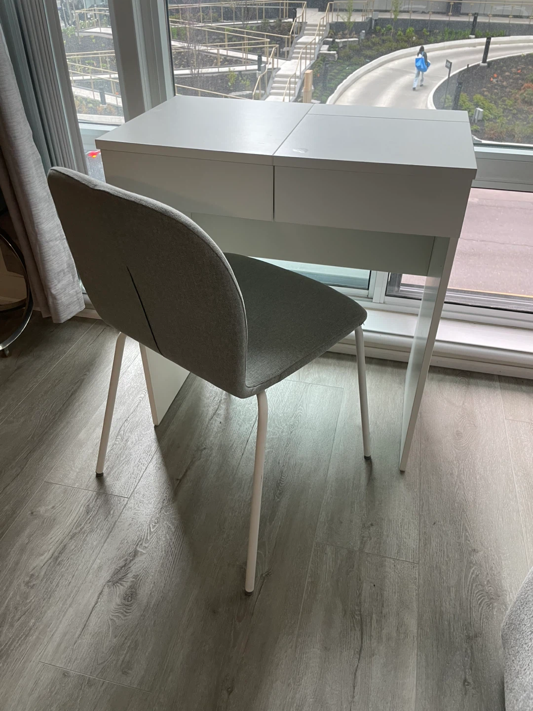 White Vanity Desk with Mirror and Storage
