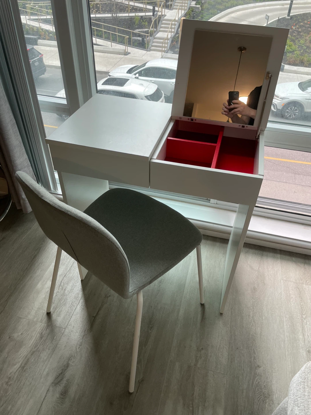 White Vanity Desk with Mirror and Storage - photo 4