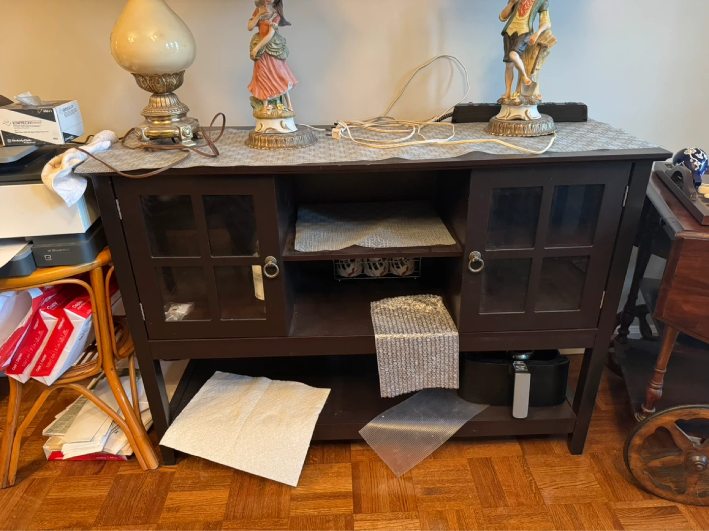 Dark Brown Media Console with Glass Doors