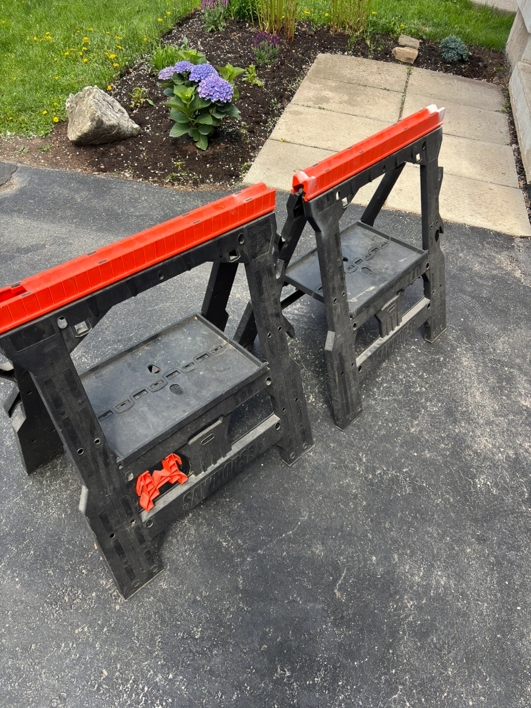 PAIR of Sawhorses with Red Tops