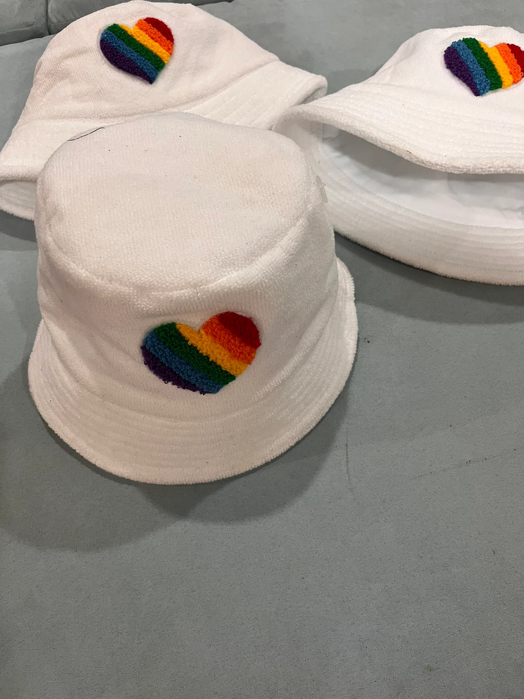 NEW $5 each Terry White Bucket Hat with Rainbow Heart