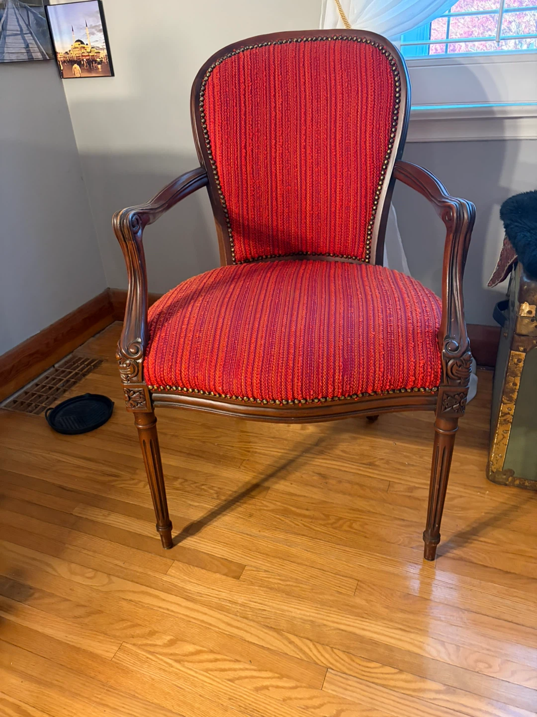 Armchair with Red Textured Upholstery