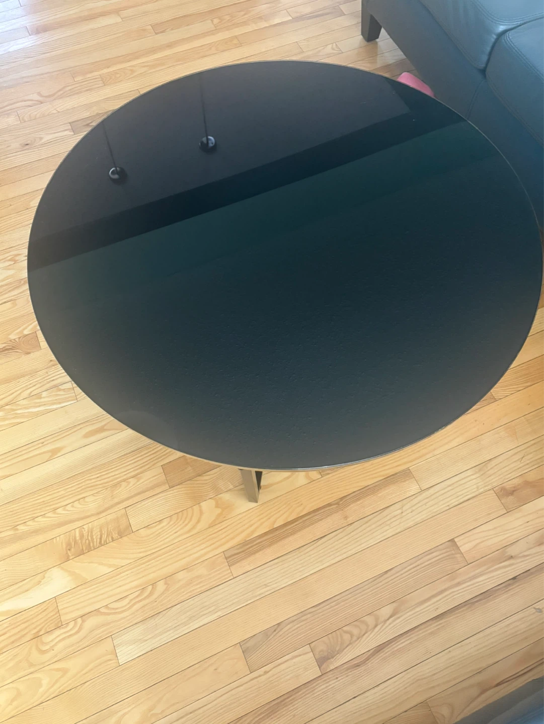 Round Black Glass Top Coffee Table with Metal Legs