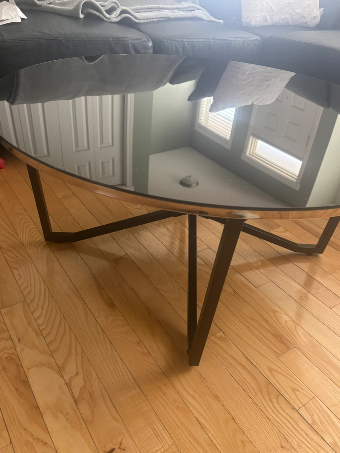 Round Black Glass Top Coffee Table with Metal Legs - photo 2