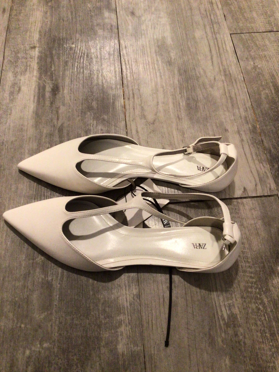 Zara White Pointed Toe Flats with Ankle Strap - Size 10 - photo 2