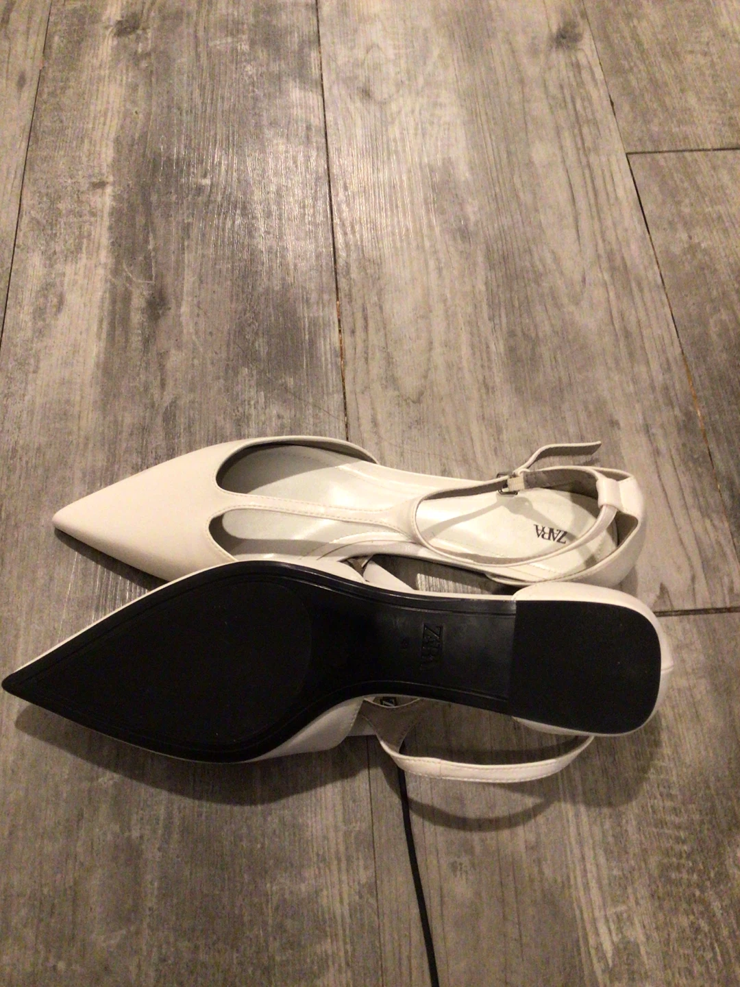 Zara White Pointed Toe Flats with Ankle Strap - Size 10 - photo 3