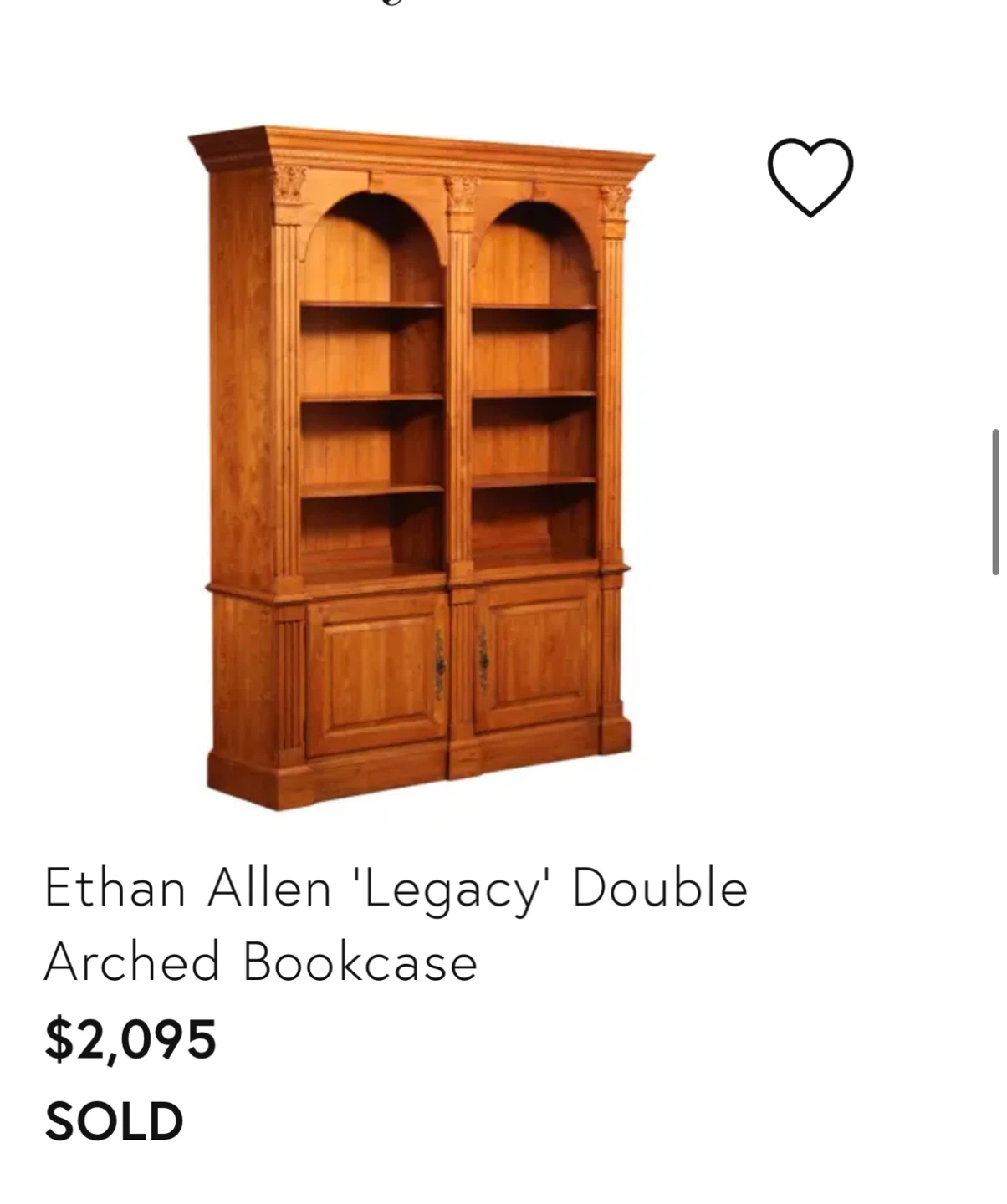 Vintage Ethan Allen 'Legacy' Double Arched Bookcase - photo 5