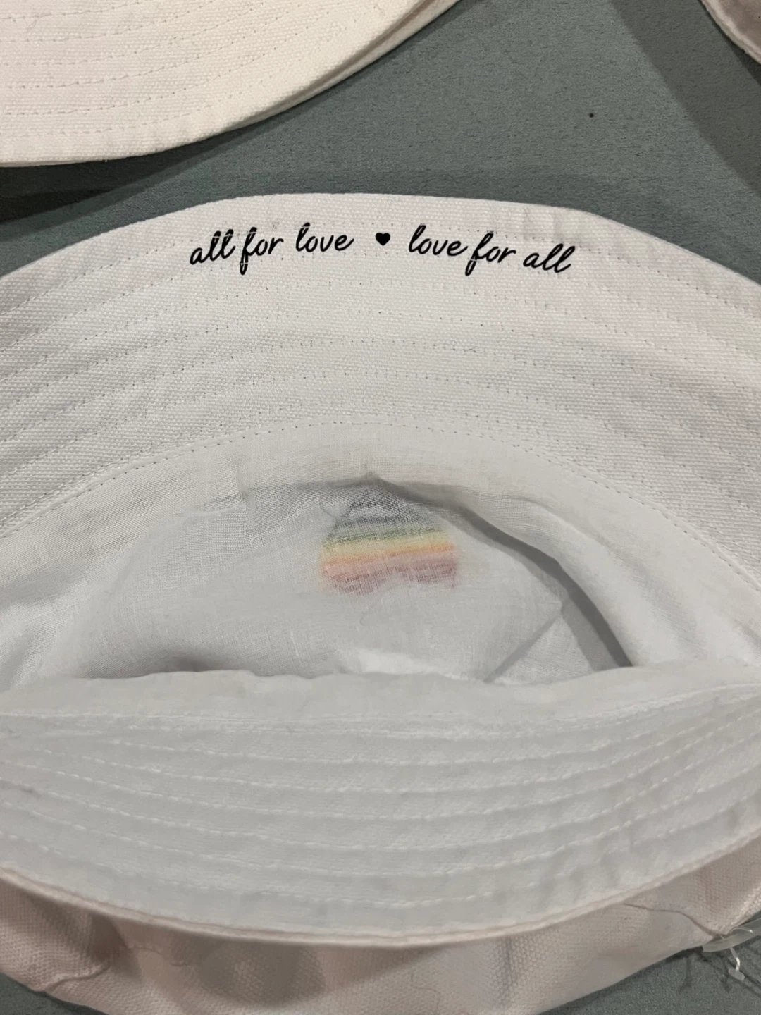 NEW — $5 each White Bucket Hats with Rainbow Heart - photo 2