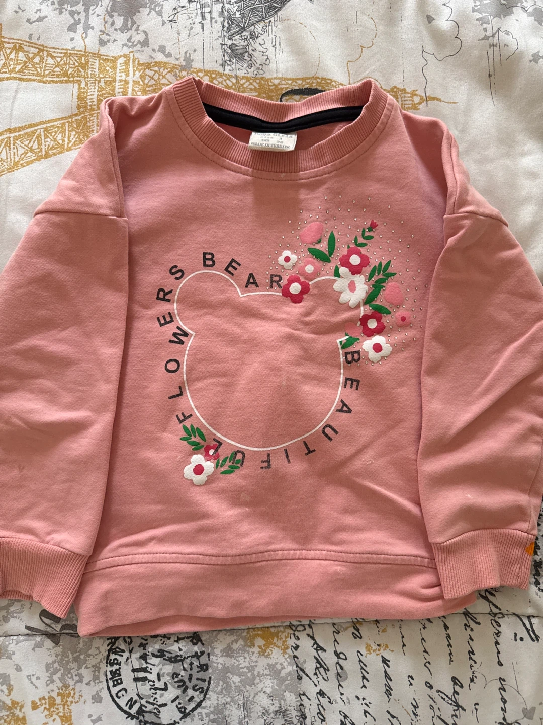 Girls Pink Bear & Flower Sweatshirt
