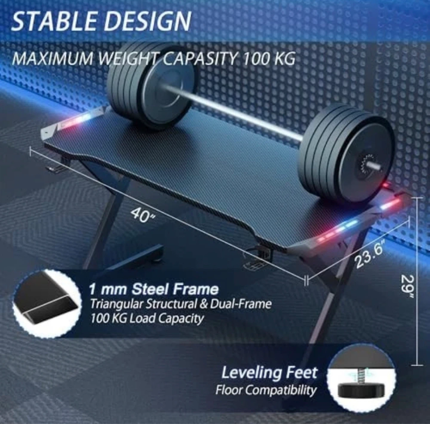 Innovation World 100cm Full Size Gaming Desk with RGB Lighting - photo 2