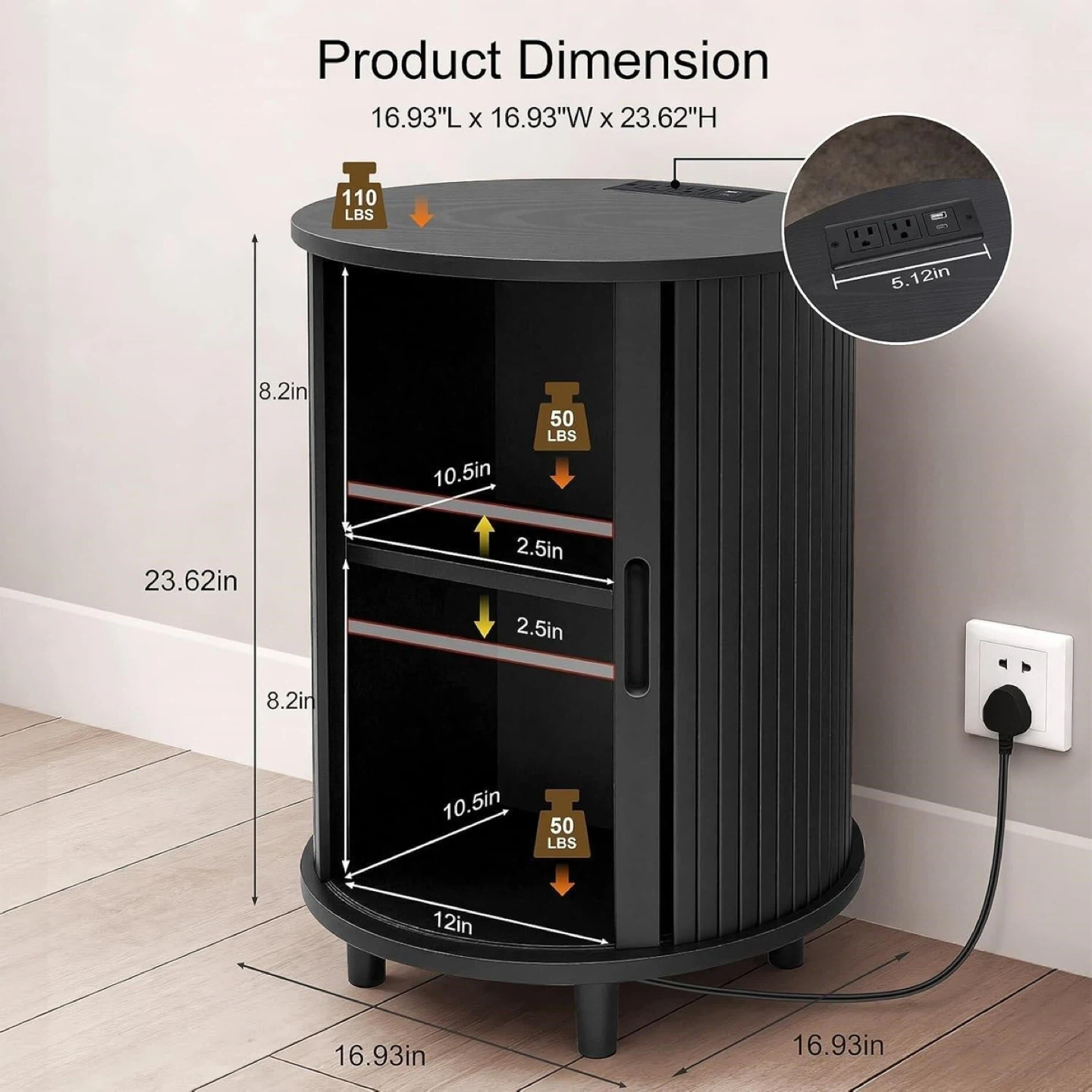 Round Nightstand with Built-in Charger - photo 2