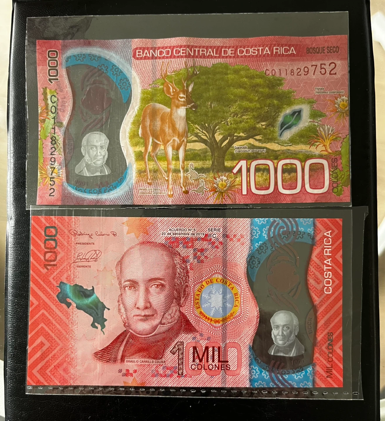 2 x 1000 Costa Rican Colones Banknotes
