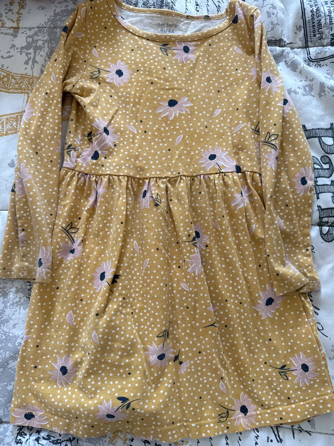 Carter's Girls Yellow Floral Long Sleeve Dress Size 4T