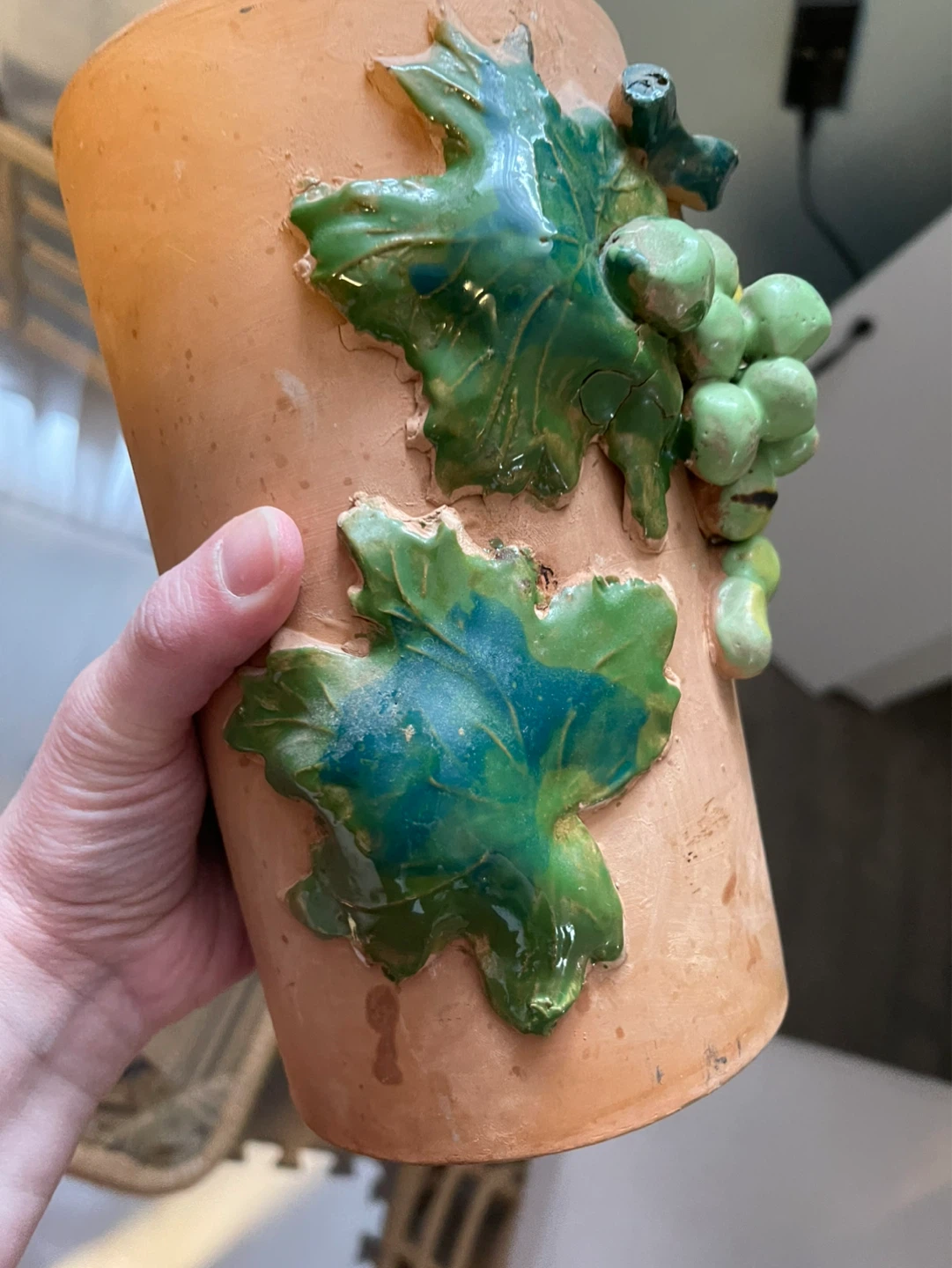 Terracotta Vase with Grape and Leaf Design - photo 5