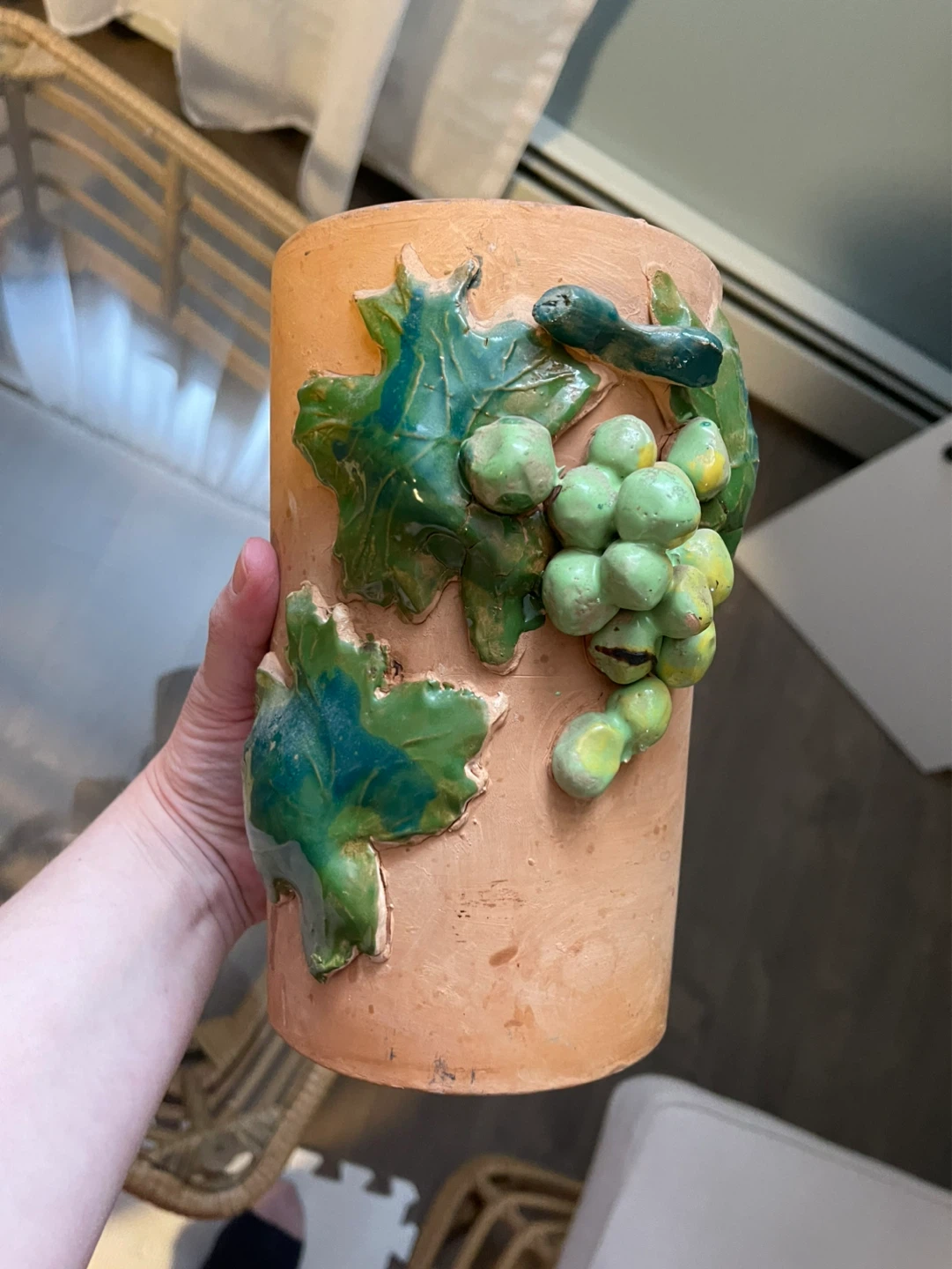 Terracotta Vase with Grape and Leaf Design