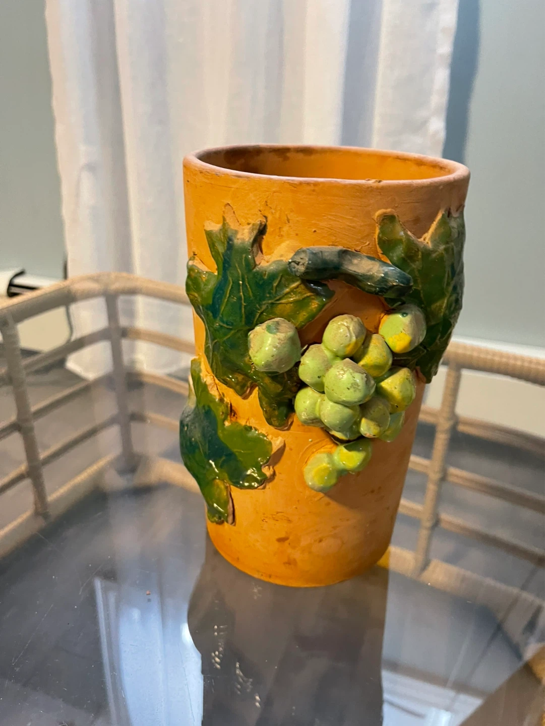 Terracotta Vase with Grape and Leaf Design - photo 2