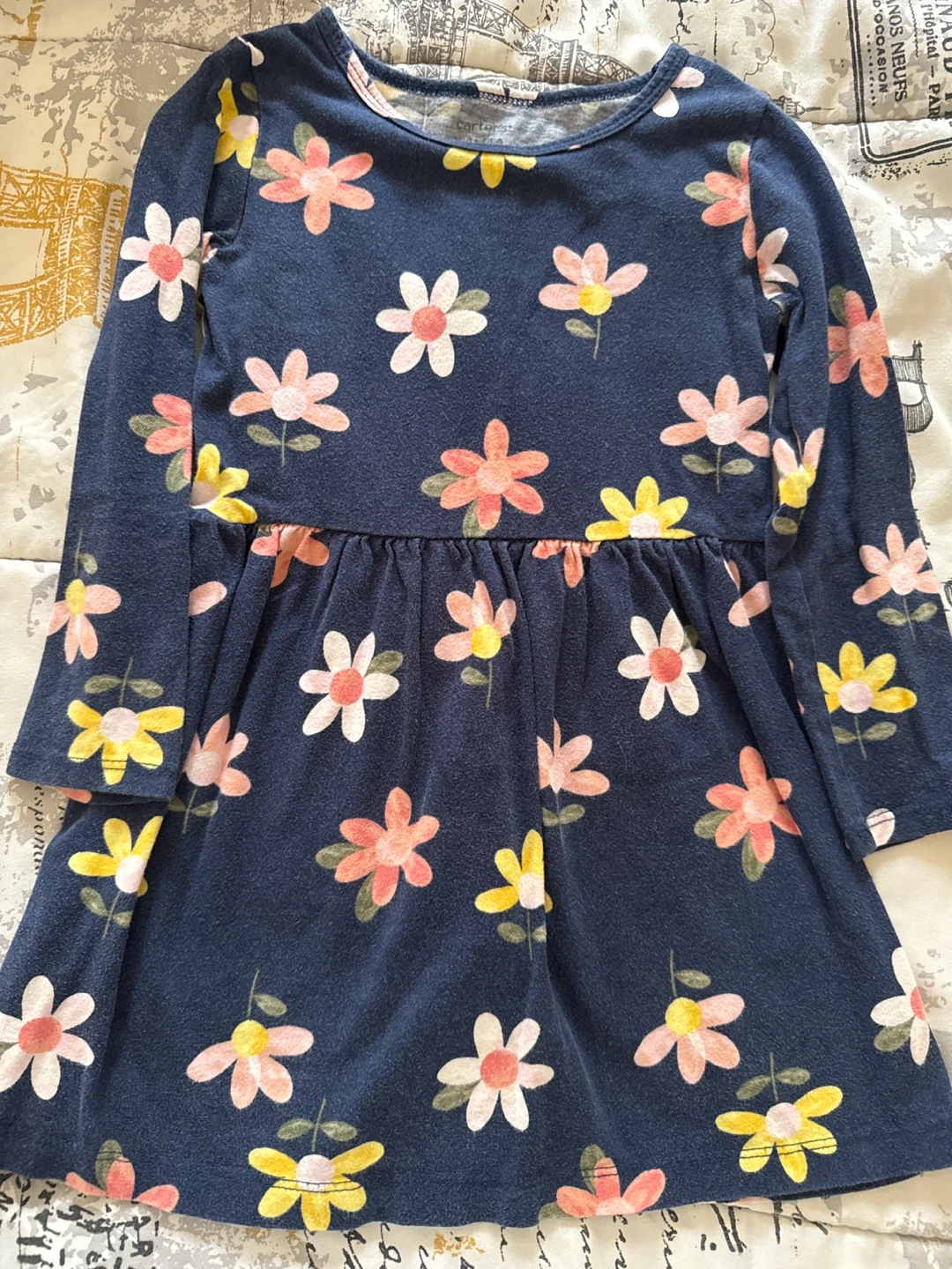 Carter's Navy Floral Long Sleeve Dress - Size 4