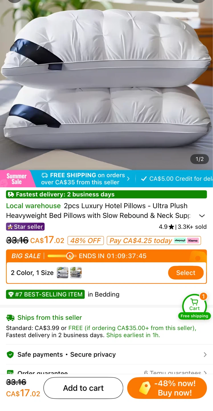 1 pc Luxury Hotel Pillows - Ultra Plush Heavyweight Bed Pillows - photo 2