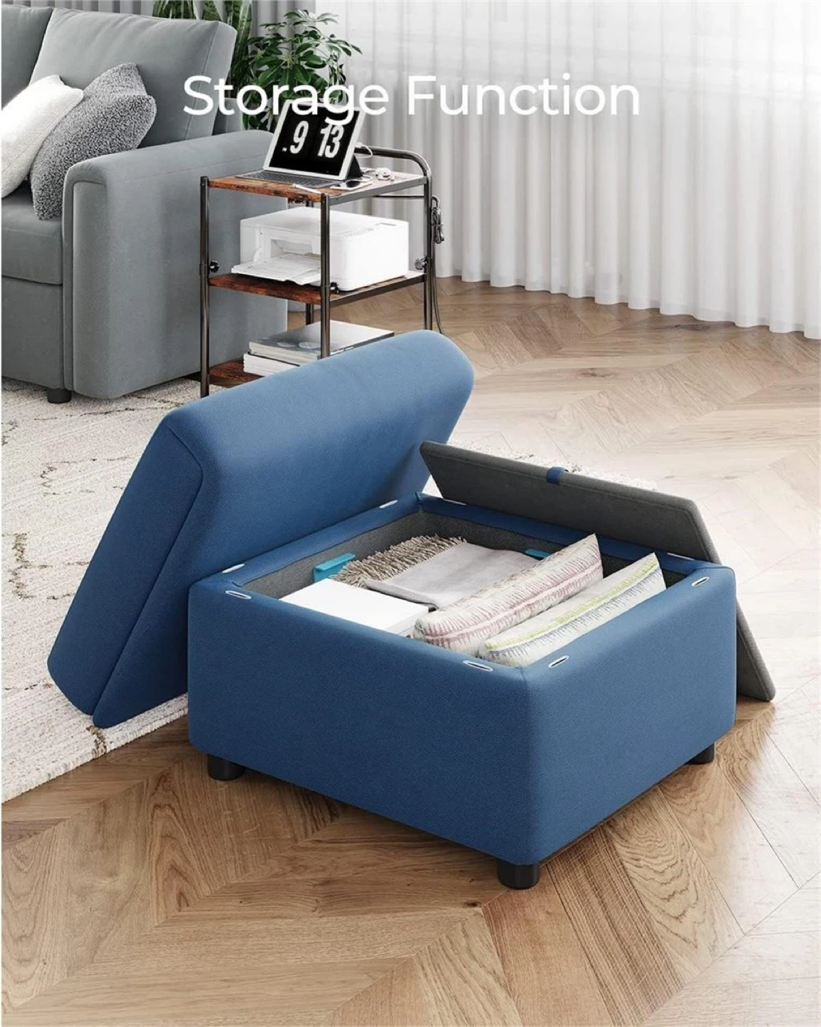 Blue Storage Ottoman Footrest