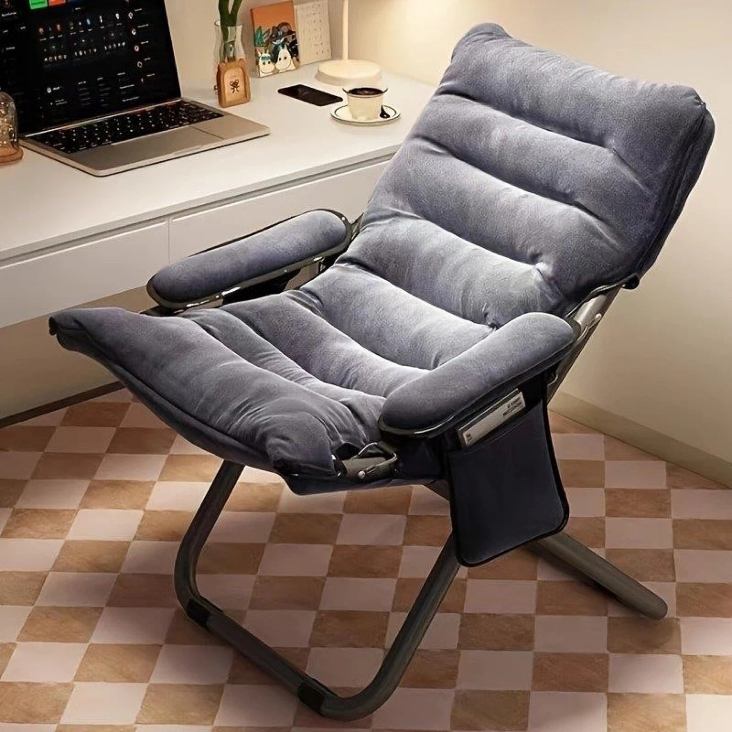 Grey Padded Folding Lounge Chair