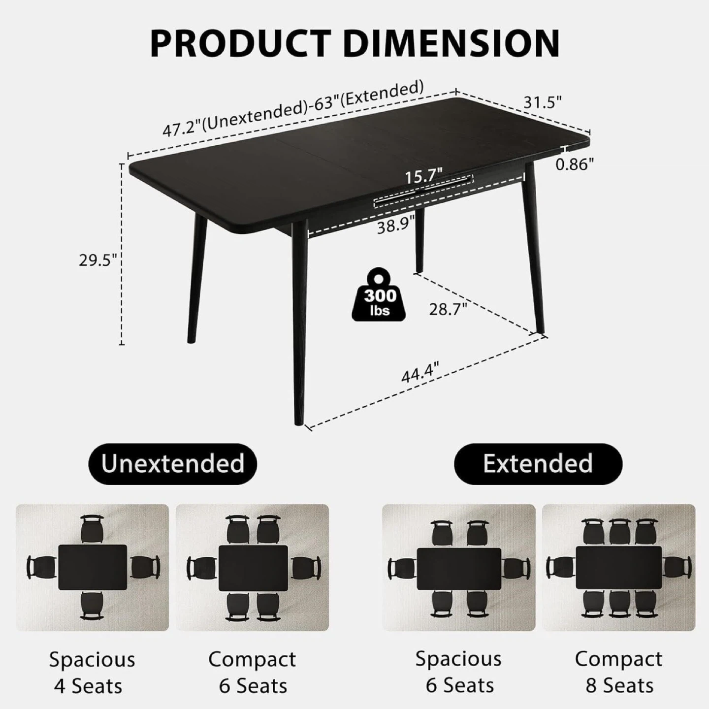 Extendable Dining Table - Black - photo 2