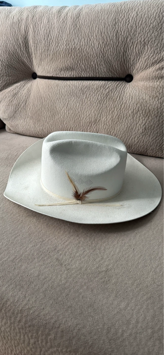 White Cowboy Hat with Feather Detail