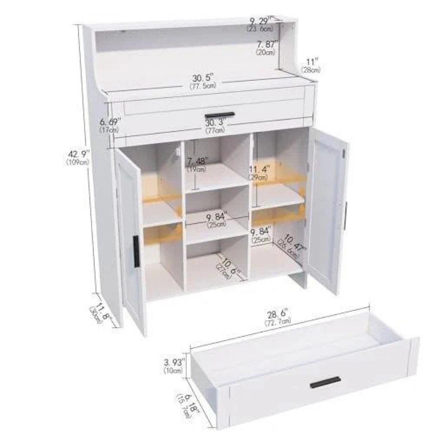 White Kitchen Storage Cabinet with Drawer and Doors - photo 2
