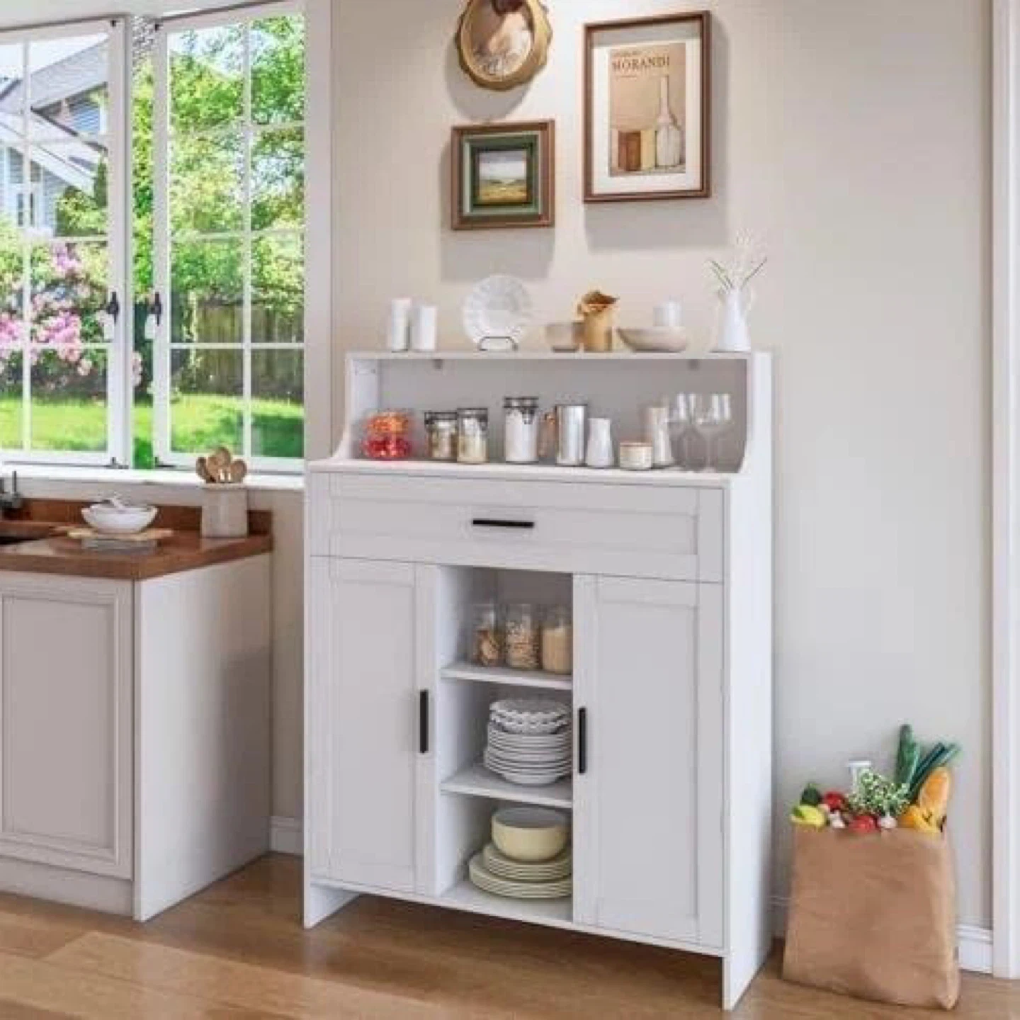 White Kitchen Storage Cabinet with Drawer and Doors - photo 4