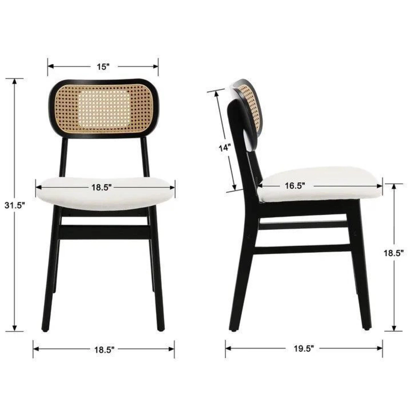Rattan Dining Chair - Black Frame set of 2 - photo 2