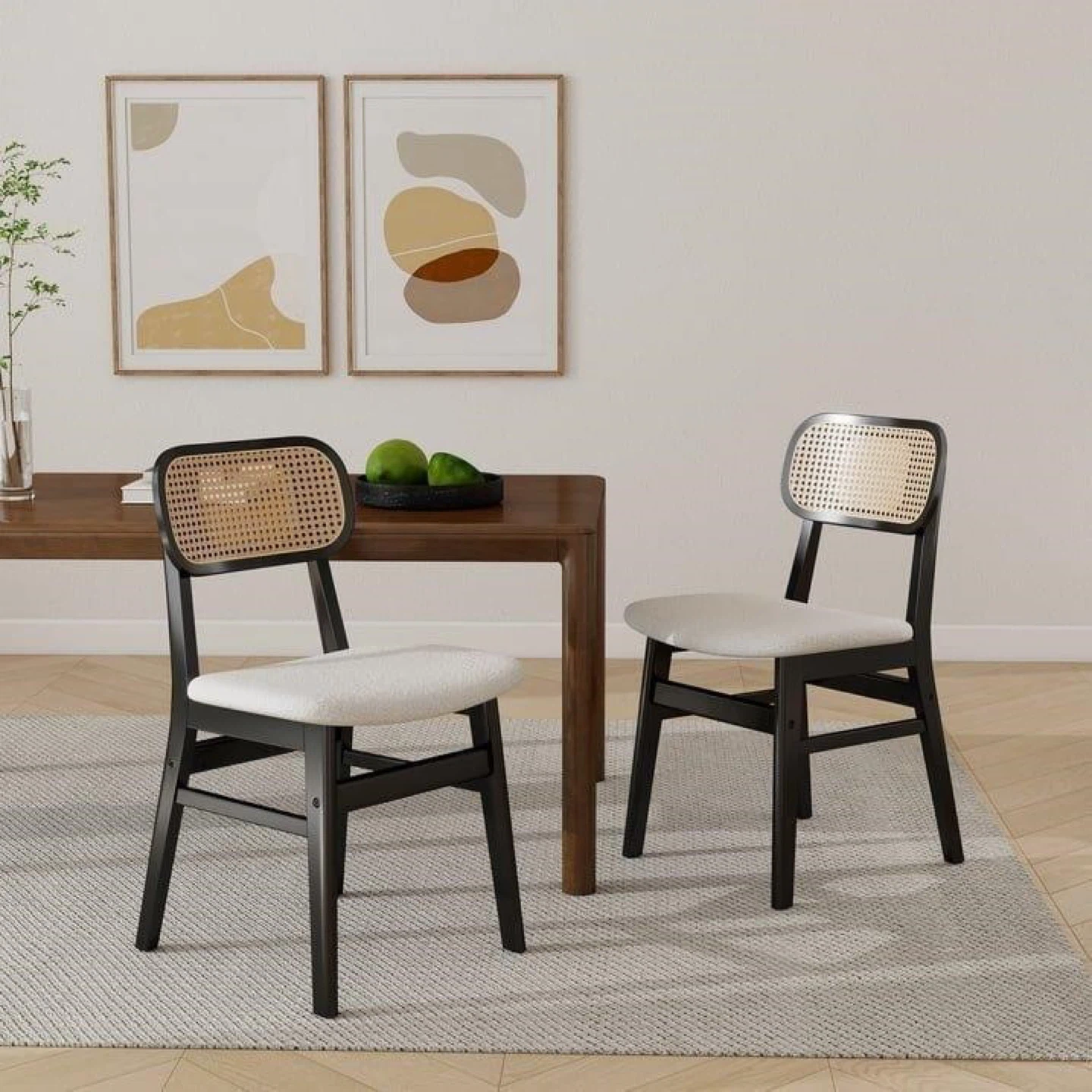 Rattan Dining Chair - Black Frame set of 2