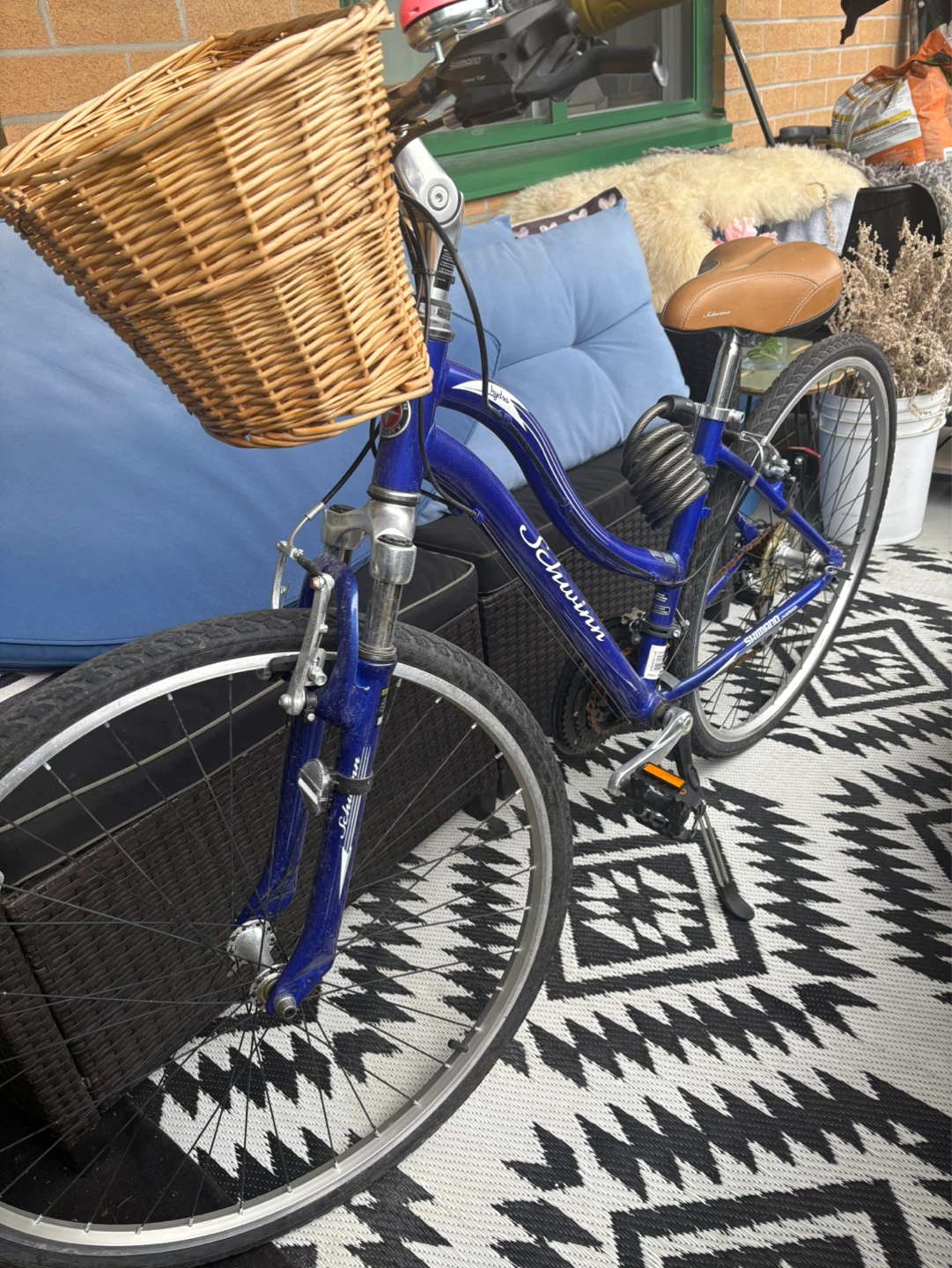Blue Schwinn Hydra Cruiser Bicycle with Basket