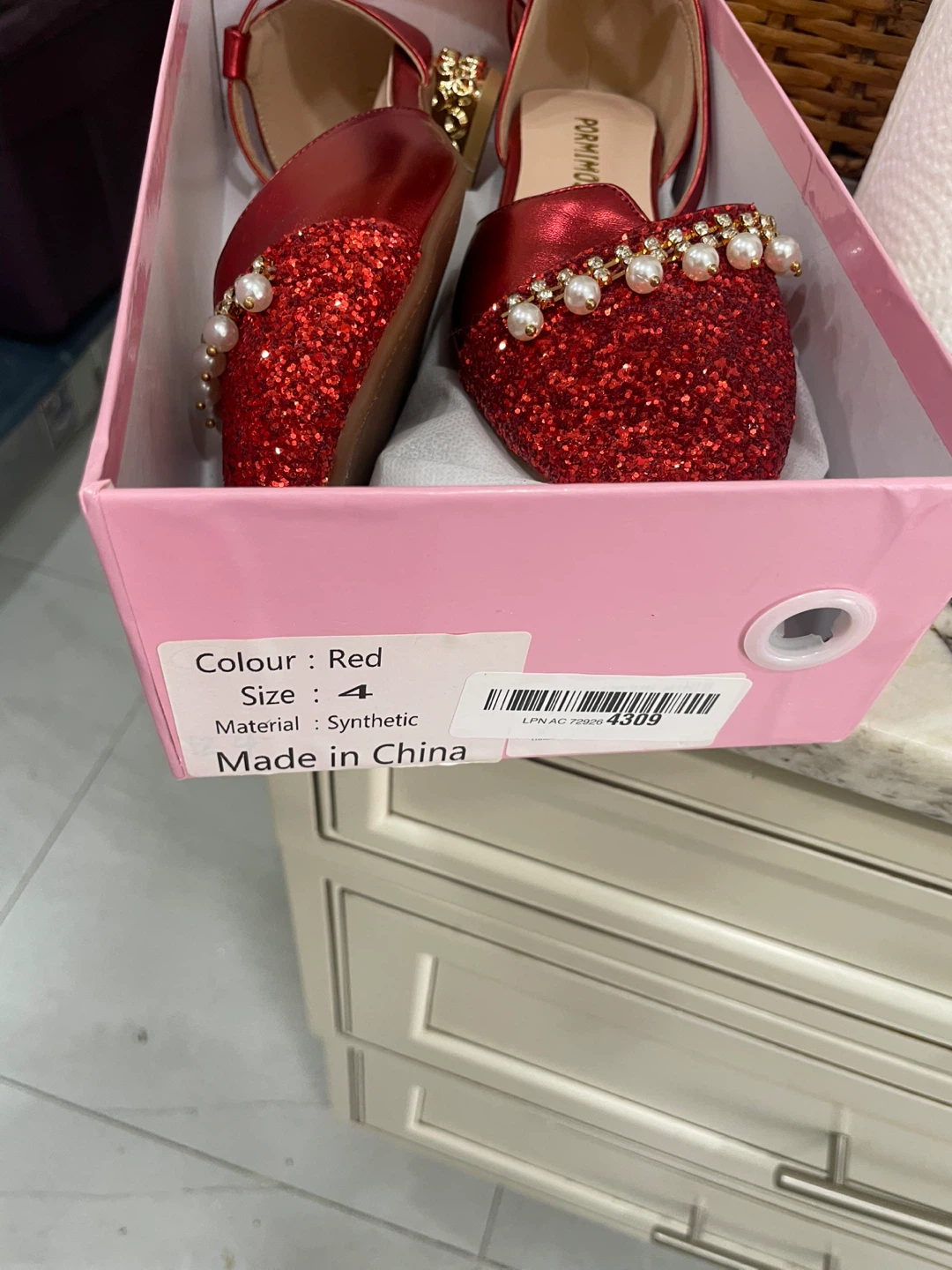 Primimos Red Glitter Embellished Flats - Size 4 - photo 2