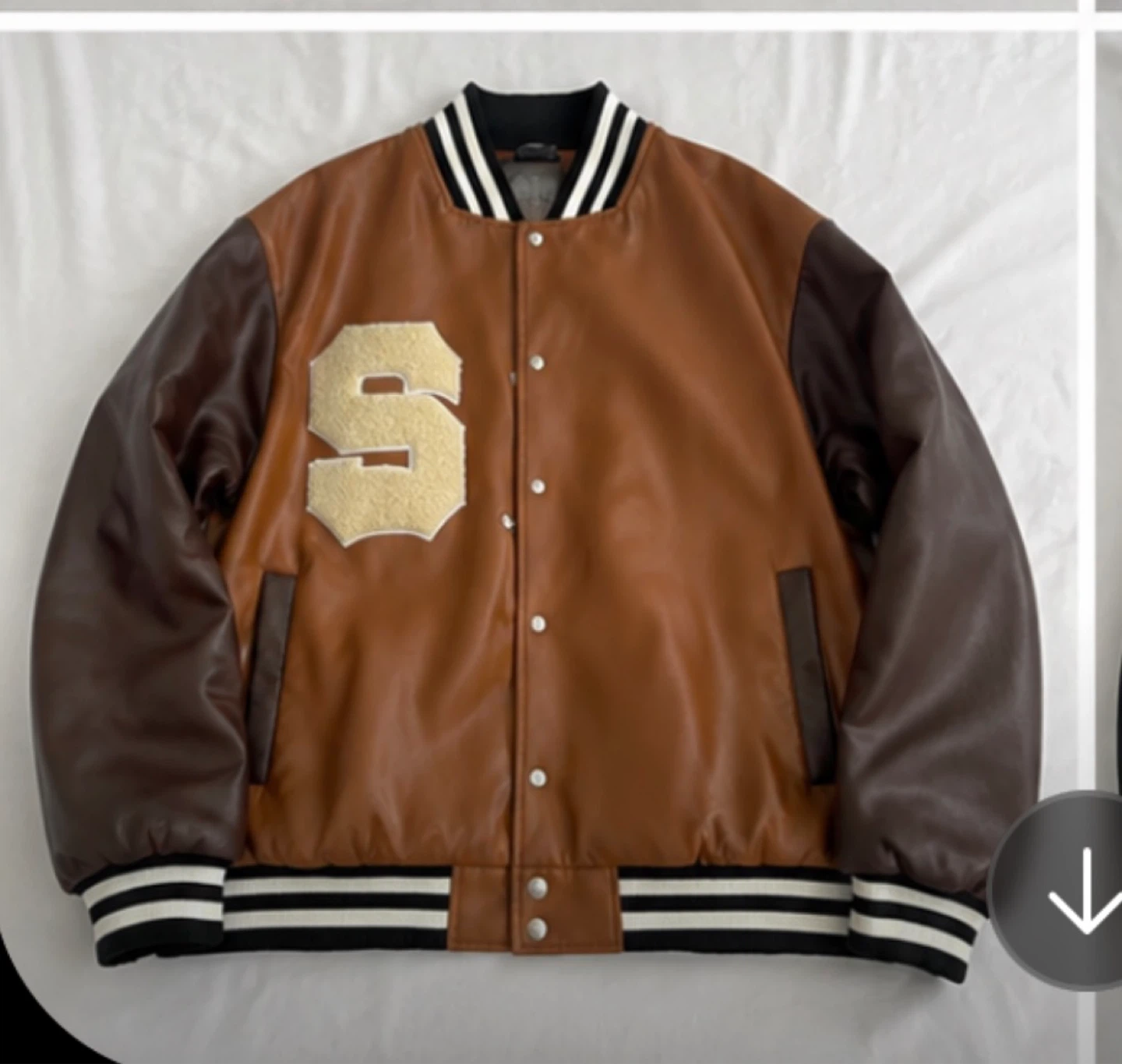 Brown and Dark Brown Varsity Jacket with 'S' Patch