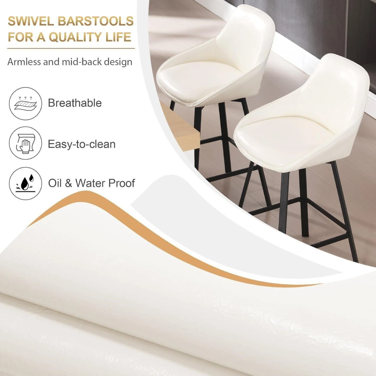 Set of 2 White Swivel Barstools - photo 3