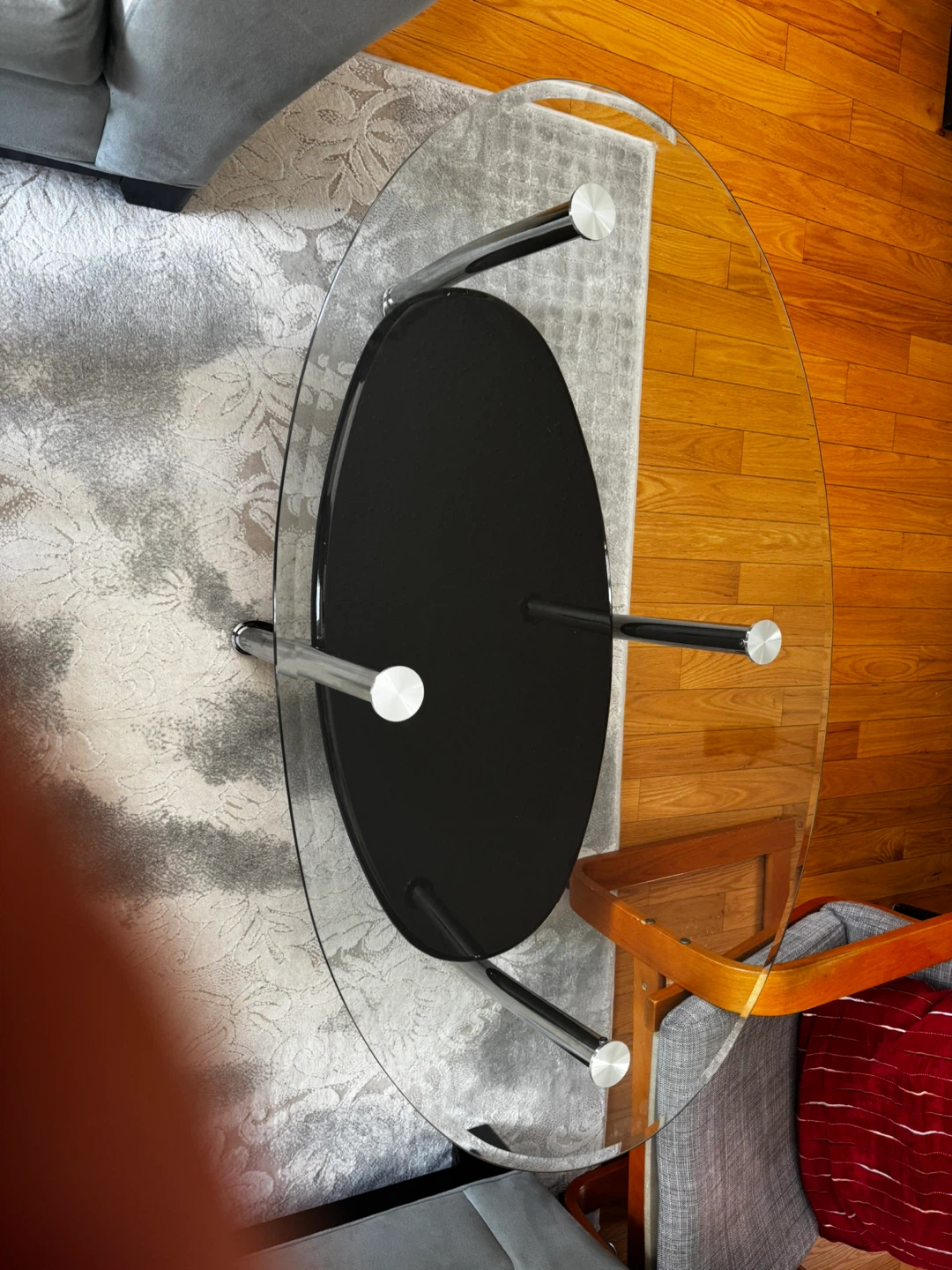 Oval Glass Coffee Table with Black Shelf - photo 2