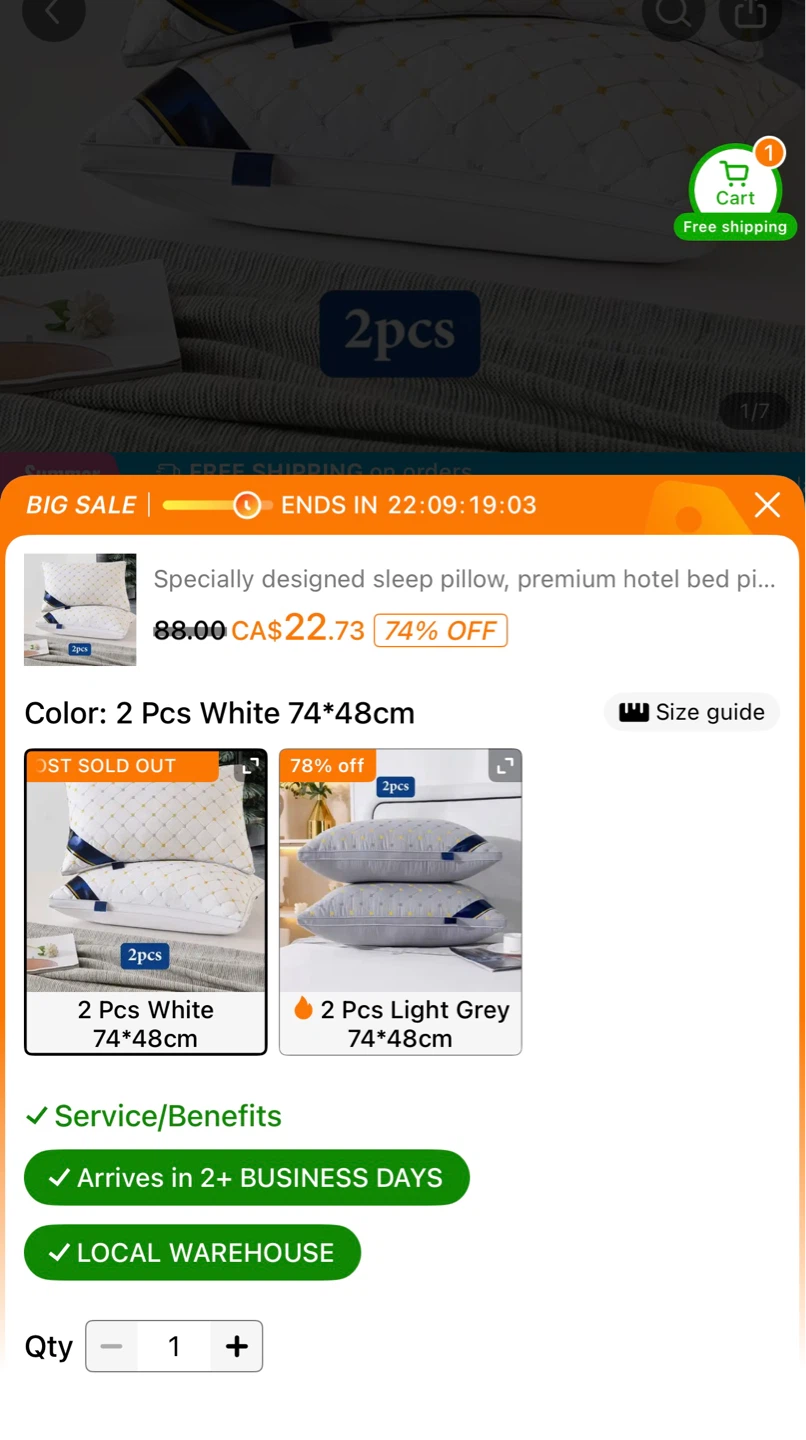 2 Pcs Pillow Set - Light Grey 74*48cm - photo 3