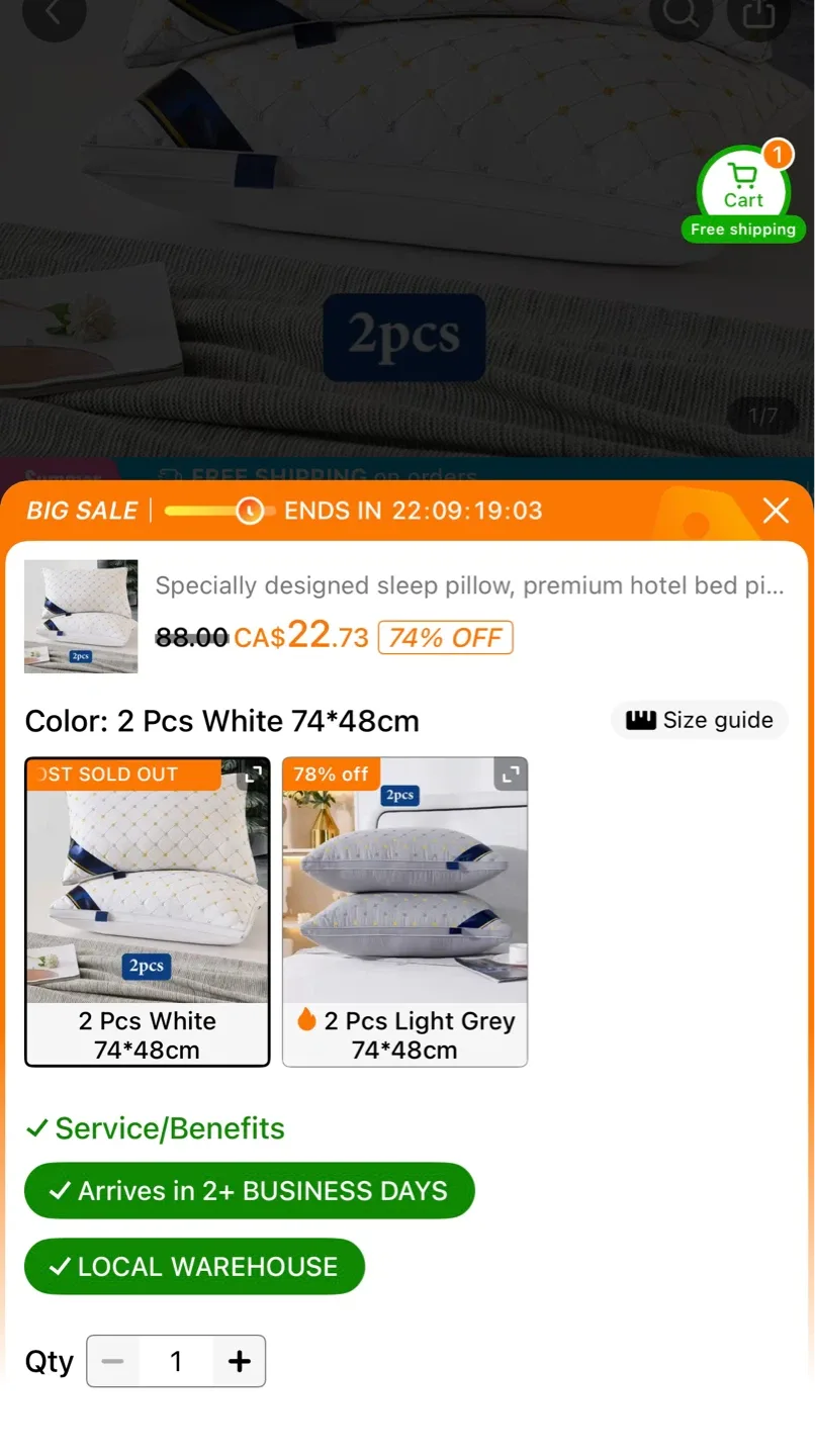 2 Pcs Pillow Set - Light Grey 74*48cm - photo 3