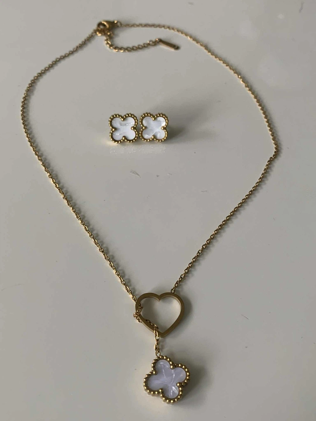 Gold plated Necklace and Earring Set with Clover Design - photo 2